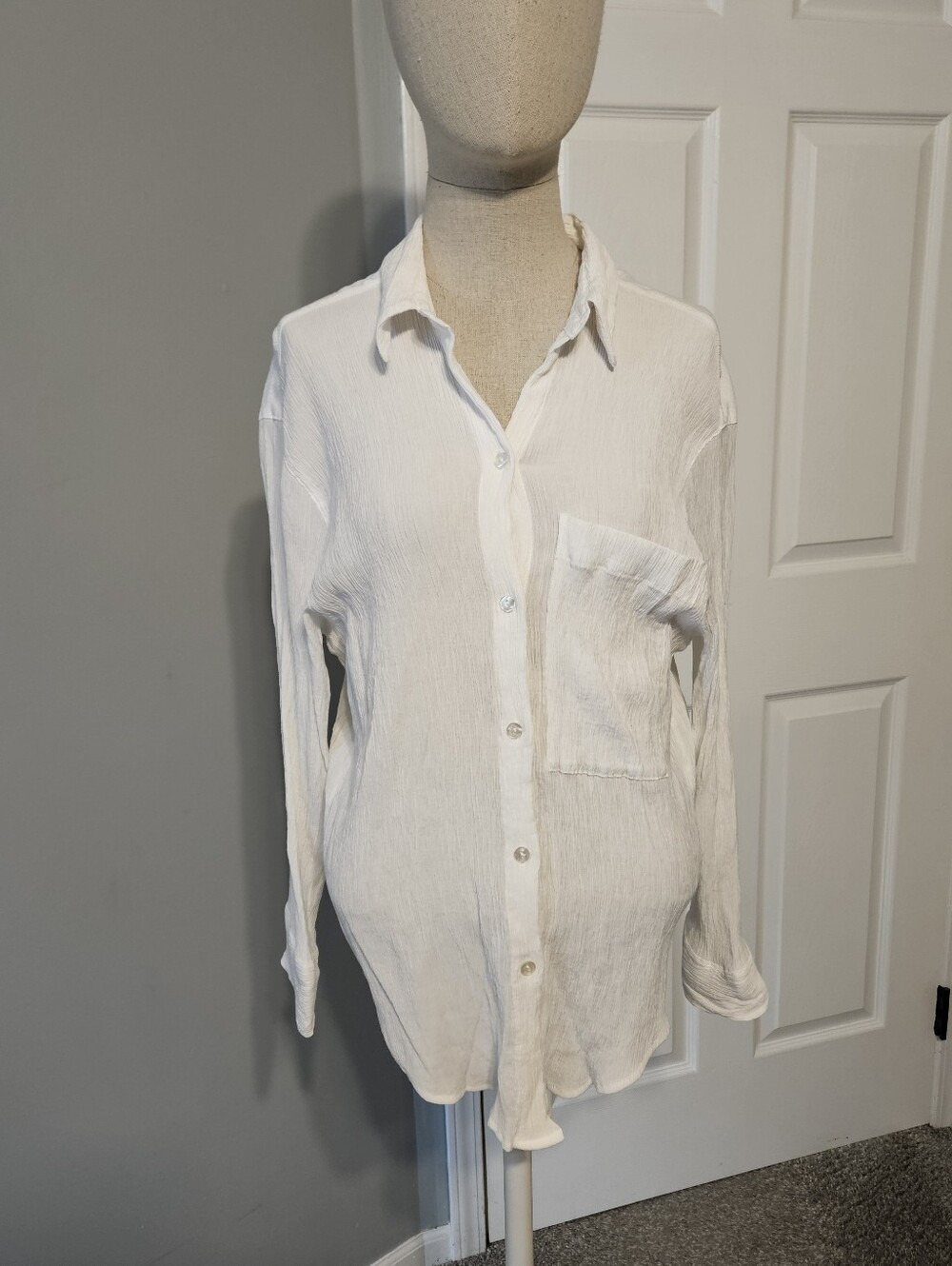 Abercrombie & Fitch White Oversized Button-Up